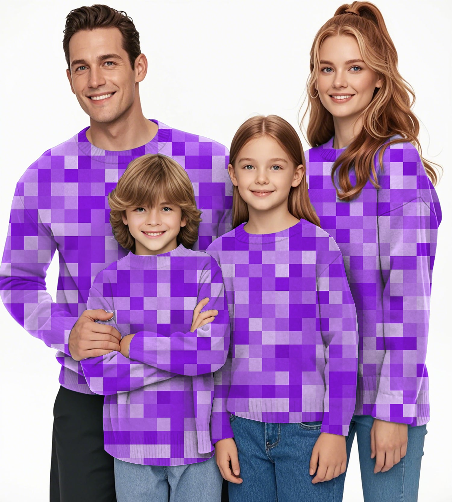 Purple Pixel Big Crewneck Pullover Ugly Sweater Men Women boy girl family
