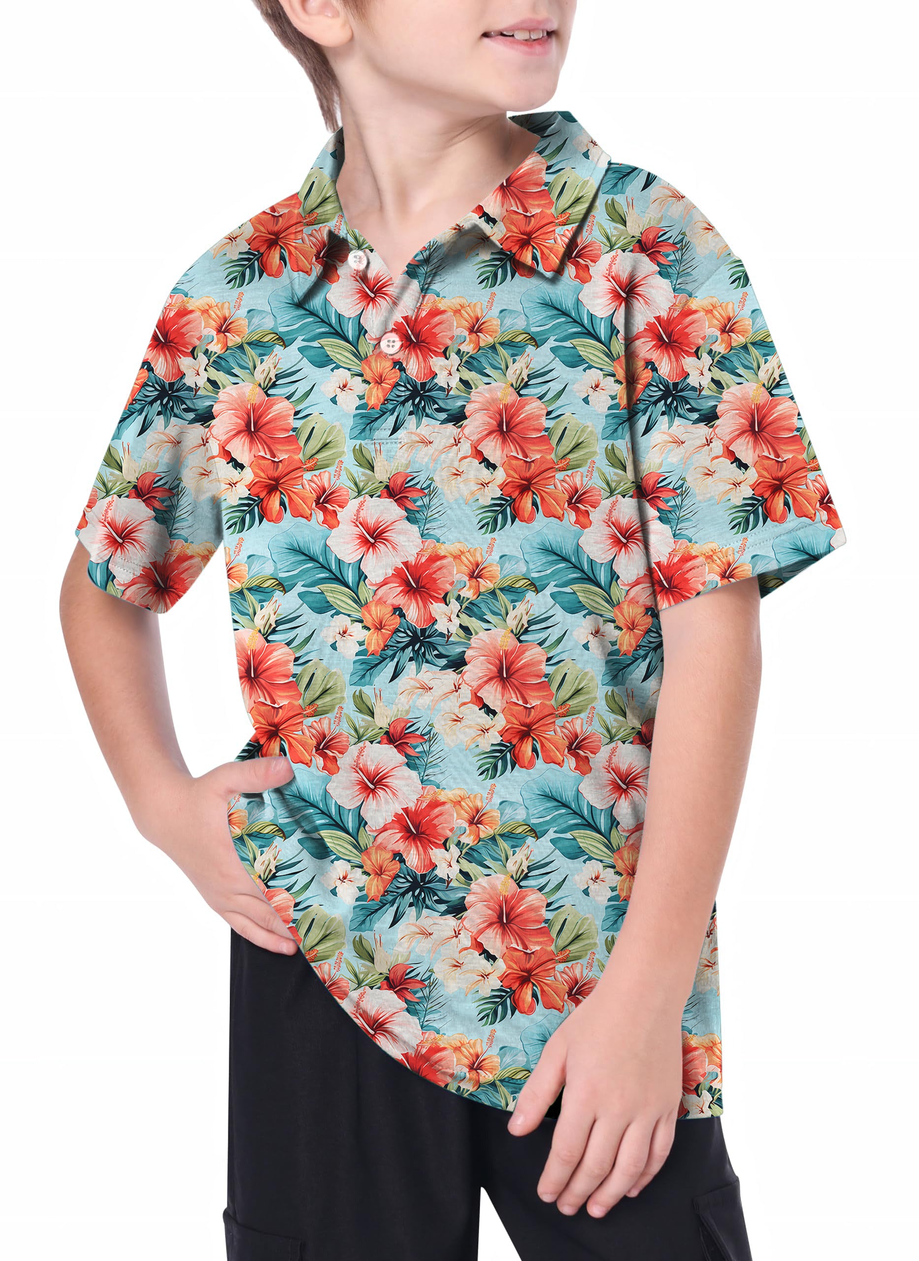 Youth Sweat Absorption Hawaiian Flowers Golf Polo