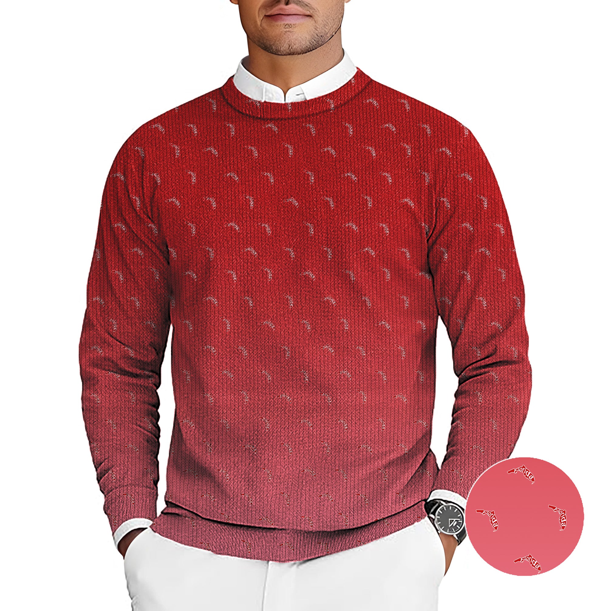 Red Florida Men's Golf Crewneck Pullover Sweaters Ugly Sweater