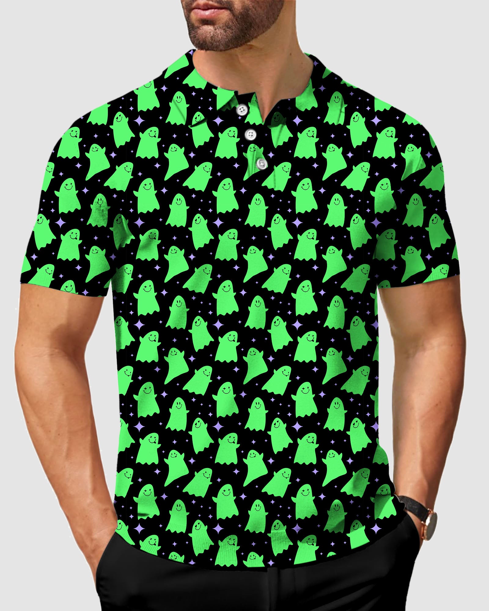 Halloween Men's Green Ghost Polo