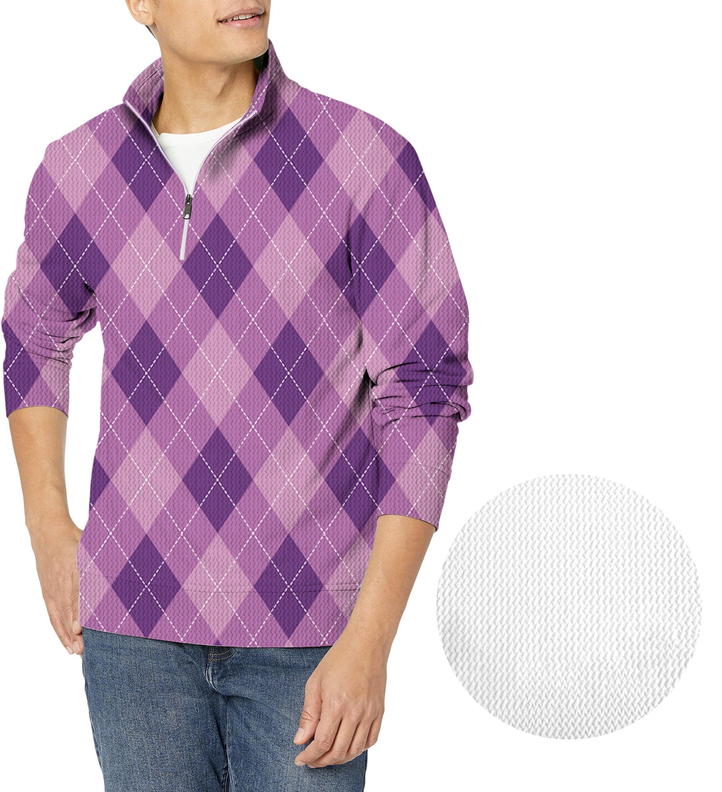 purple Argyle-Men's Golf Waffle Zipper Pullover
