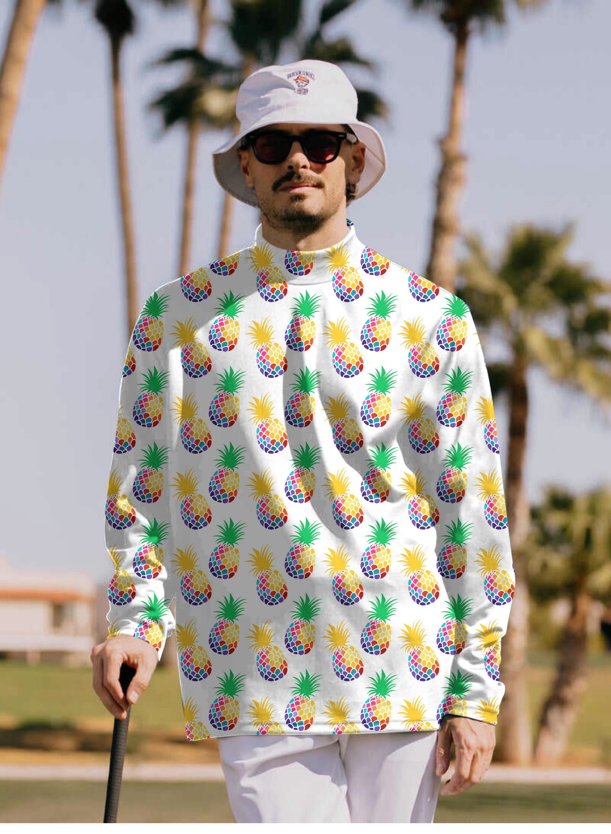 Men's Pineapple Disco Pullover High neck Long/Short sleeve T-Shirt