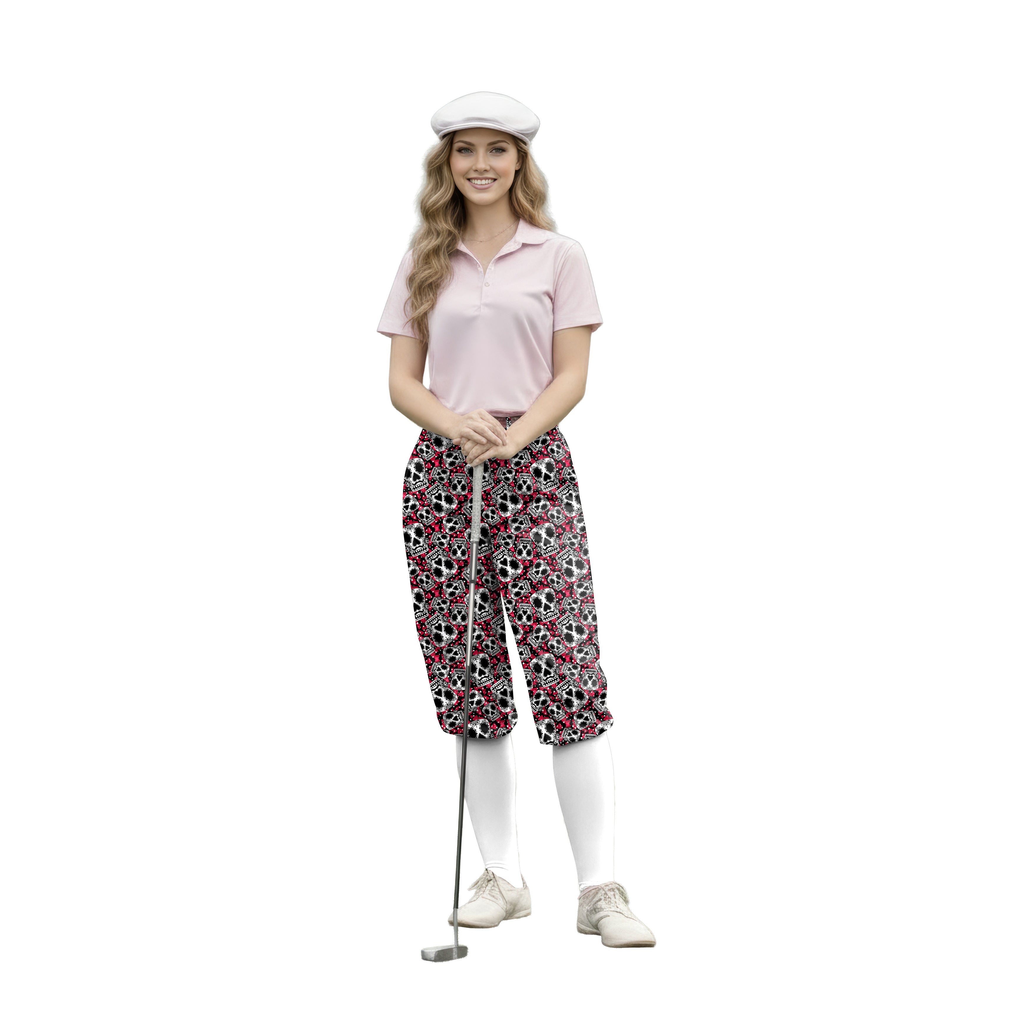Personalize And Add To Cart Men's Sugar Skull Pattern Polo Womens Golf Knickers Pants