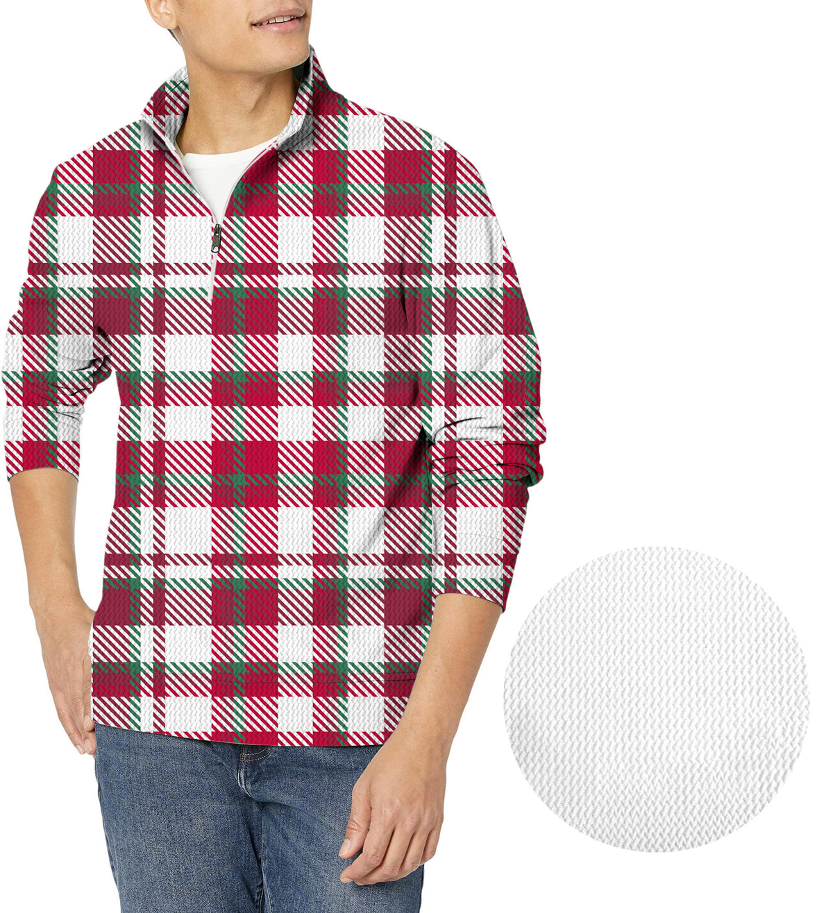 Christmas stripes Men's Golf Waffle Zipper Pullover