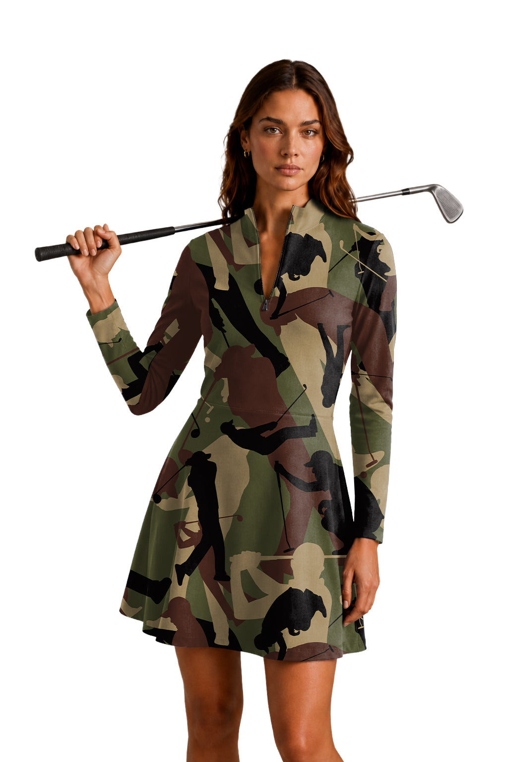 Army Green Golf Women's Golf Long Sleeve Zipper Dresses Comes with separate matching shorts