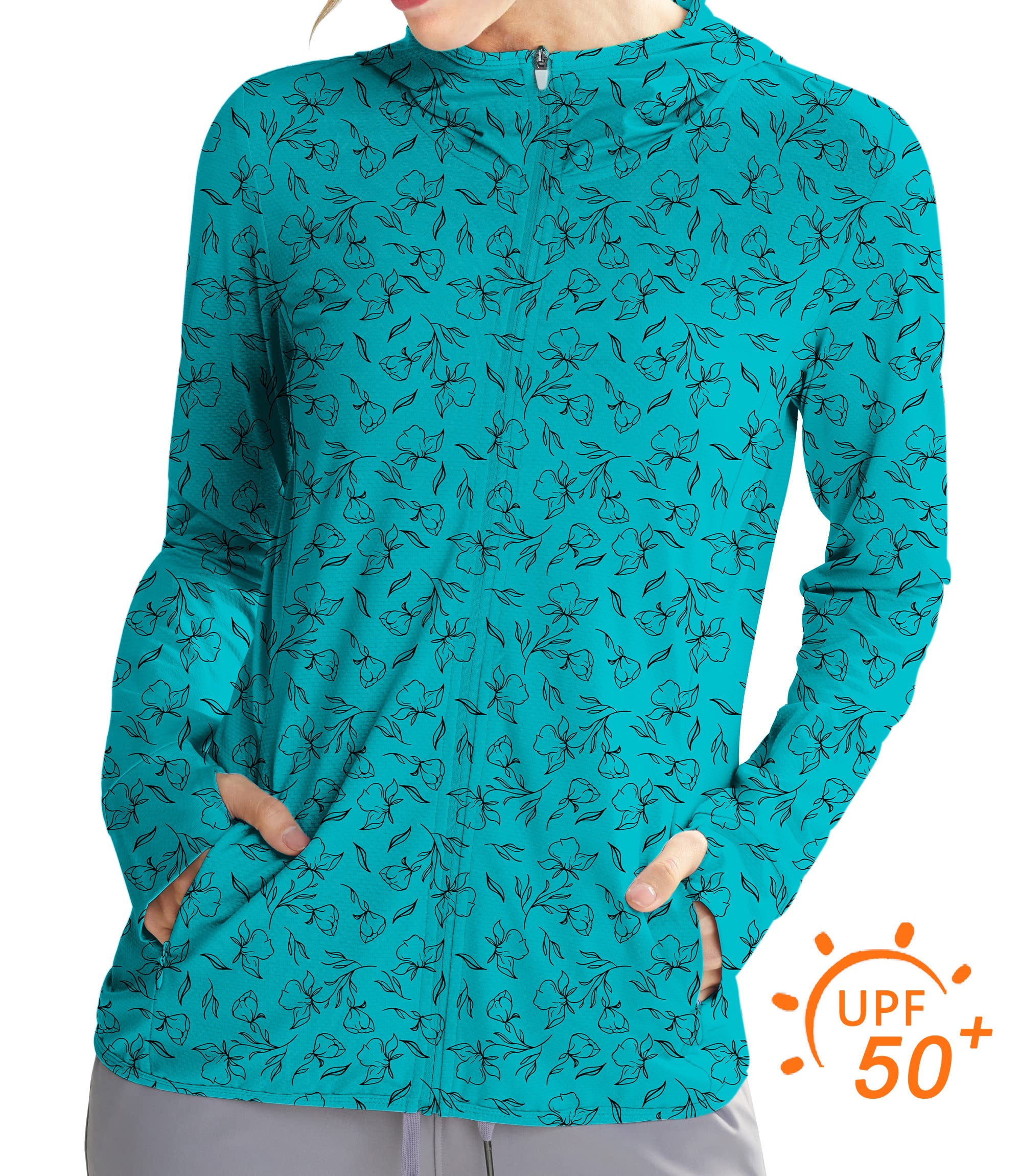 Women's Outdoor flowers teal Golf Sun Protection Slim Fit zip hoodies limited edition