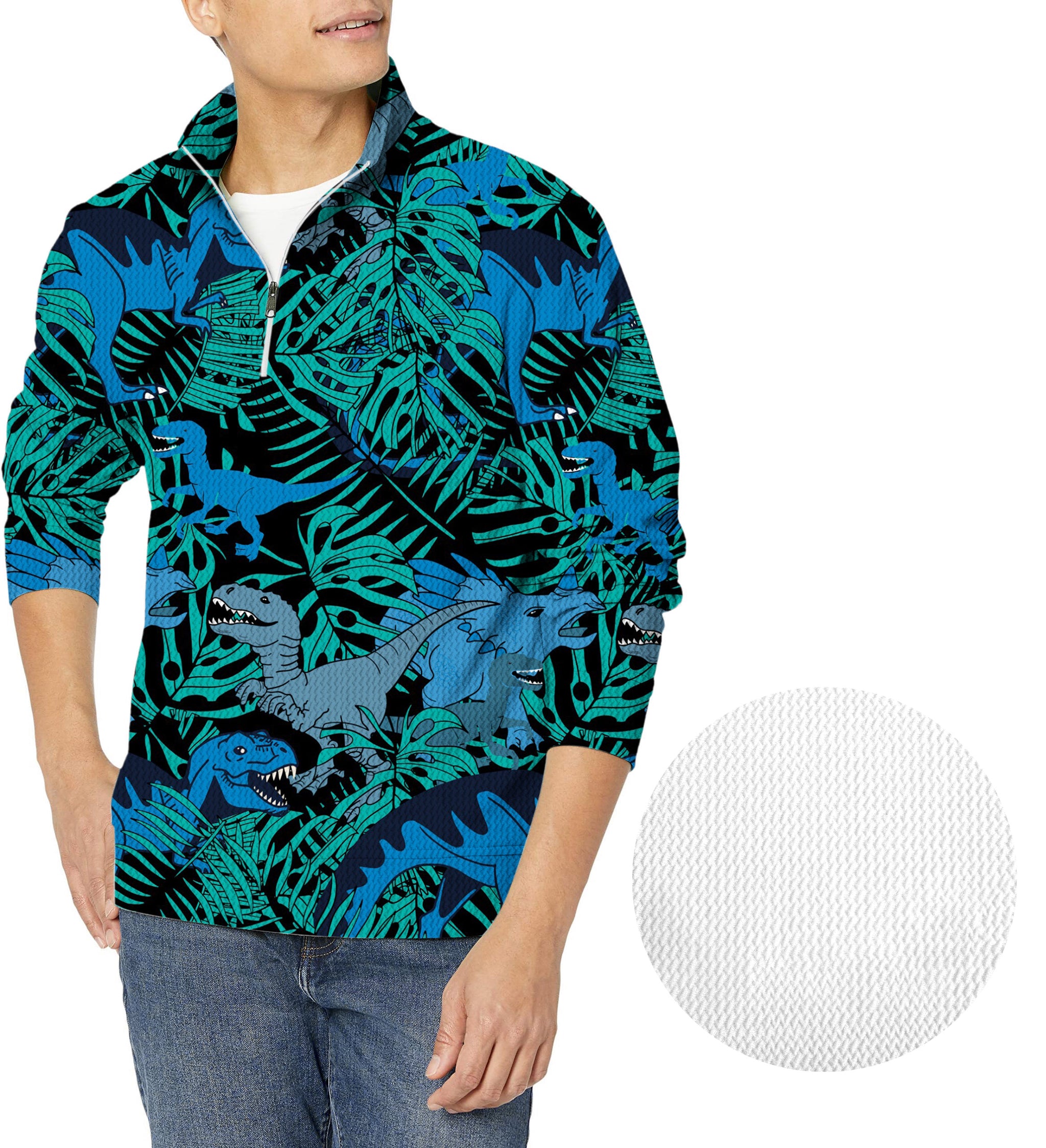 T-Rex Jungle-Men's Golf Waffle Zipper Pullover