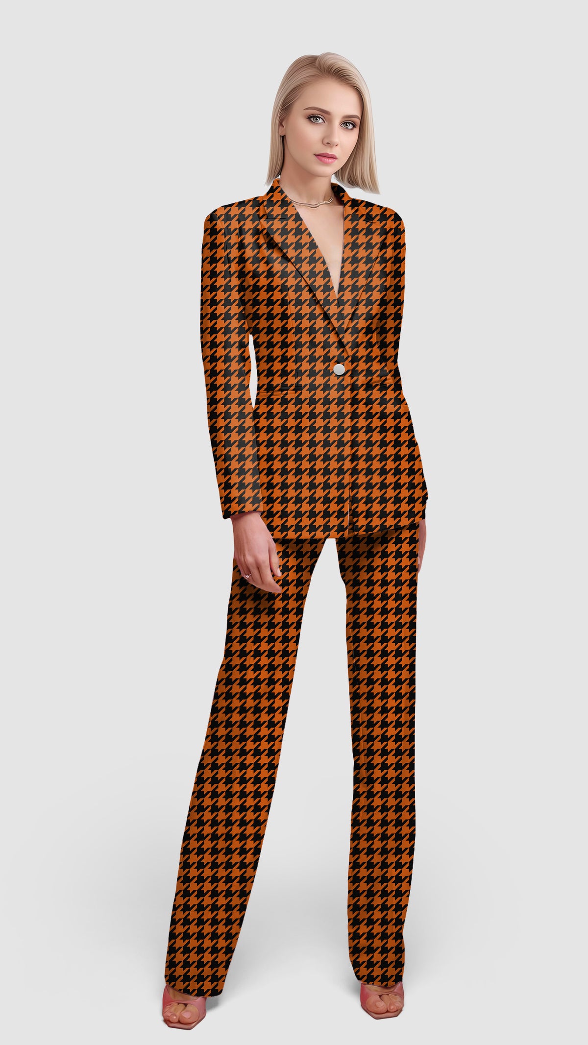 Halloween yellow and black houndstooth Women's Blazer Casual Work Office Blazer Suit set