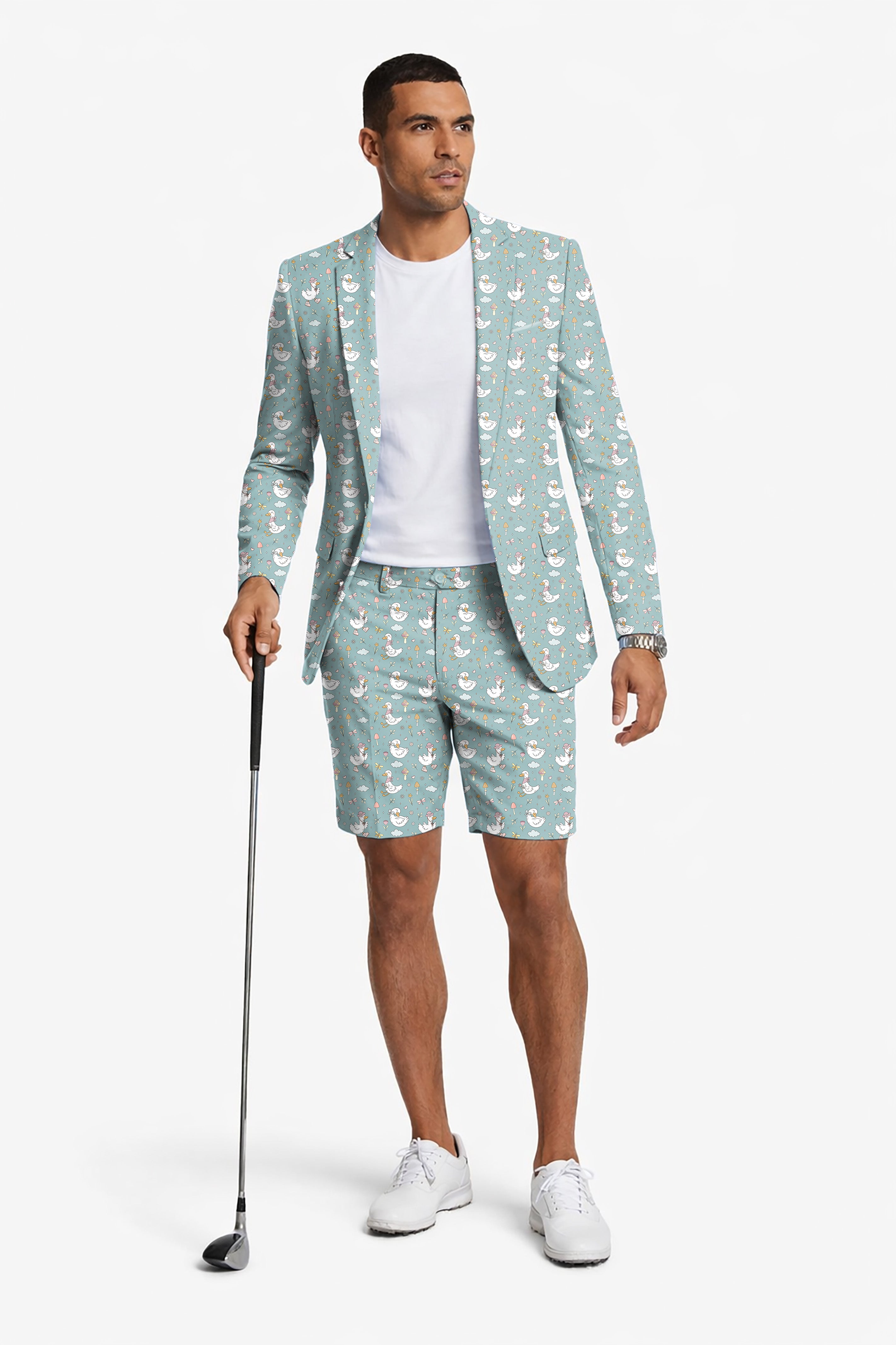 Cute Duck Floral Men's Party Costumes-Theme Party 2pcs Suit set-Blazer Shorts