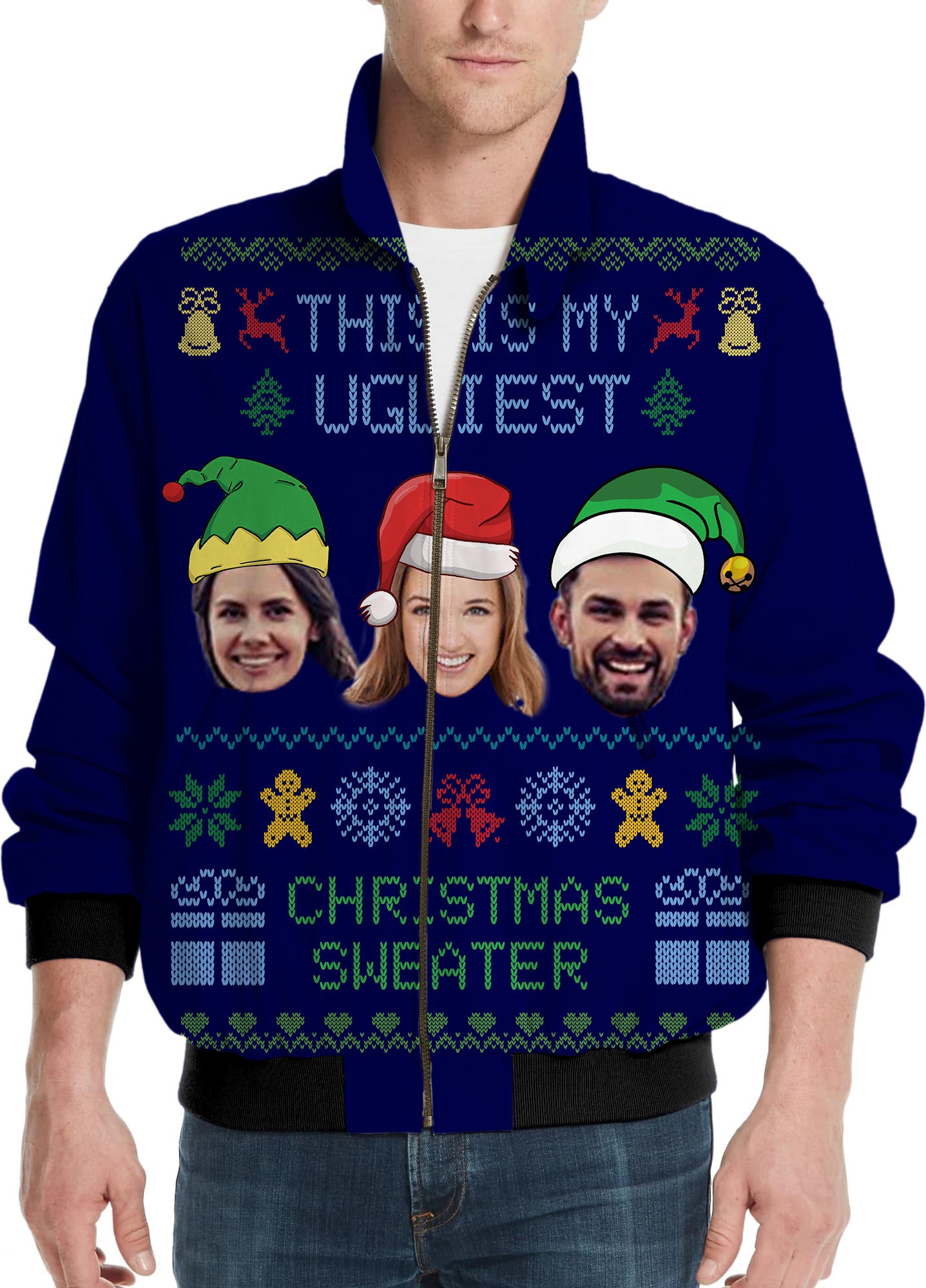 Navy-Christmas Custom face Men's Golf Windbreaker Light Jacket