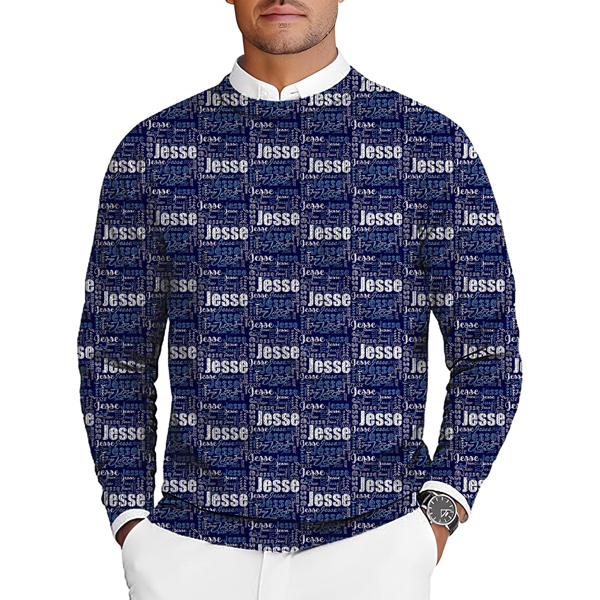 Custom name navy blue Men's Golf Crewneck Pullover Sweaters Ugly Sweater