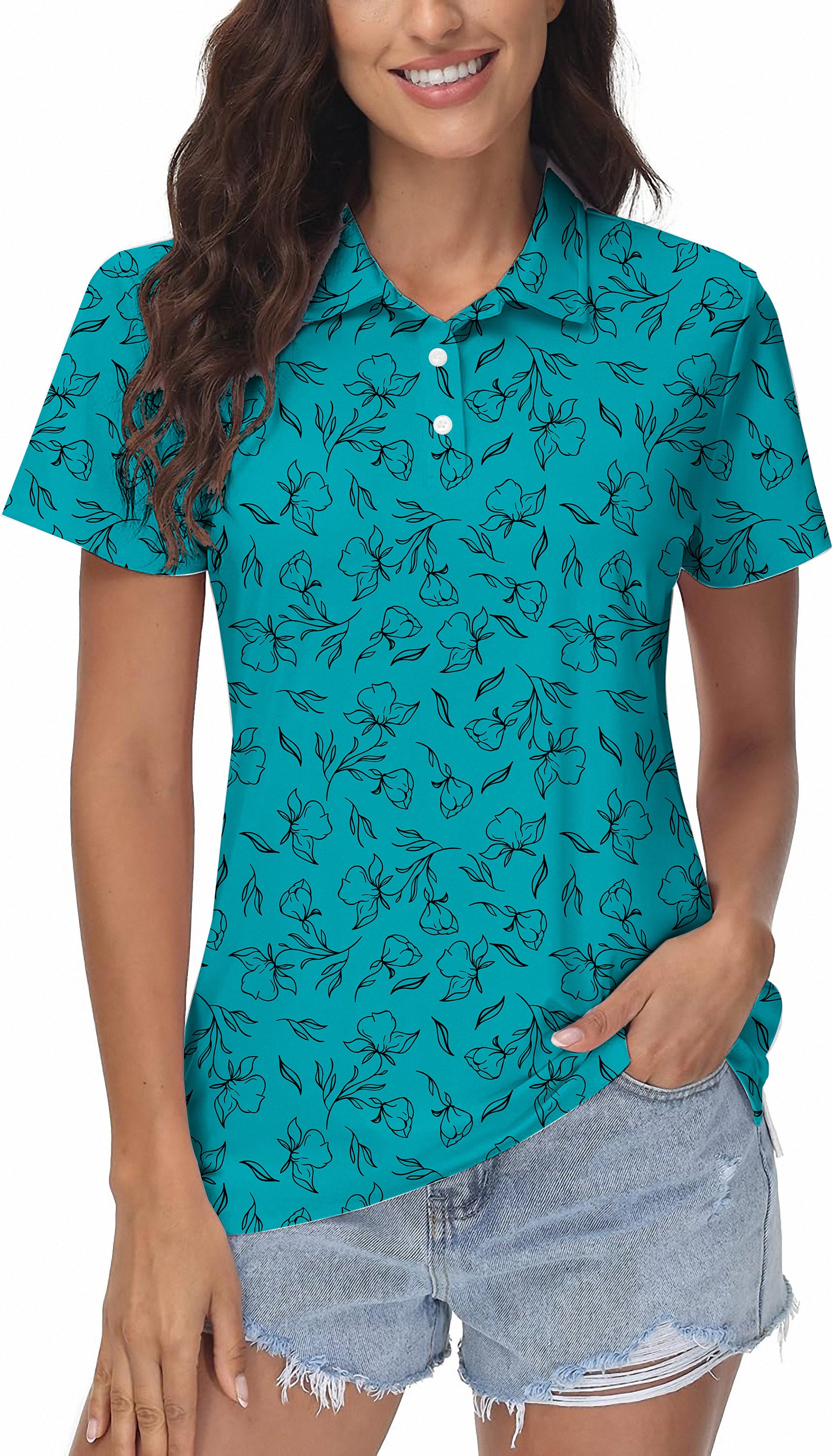 flowers teal Women's Golf Polo limited edition