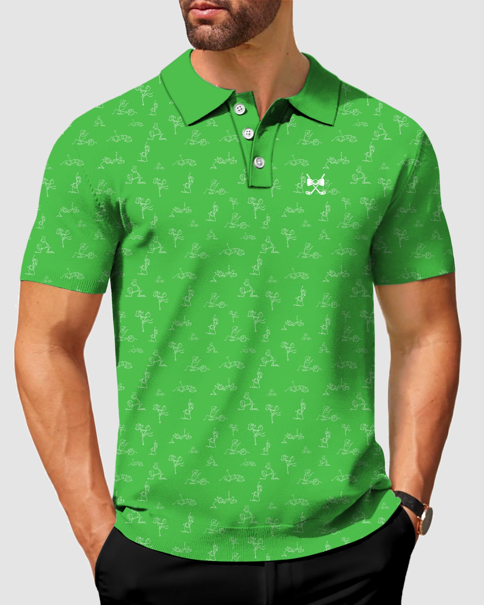 Men's Lime Funny Kamasutra Figures Golf Polo
