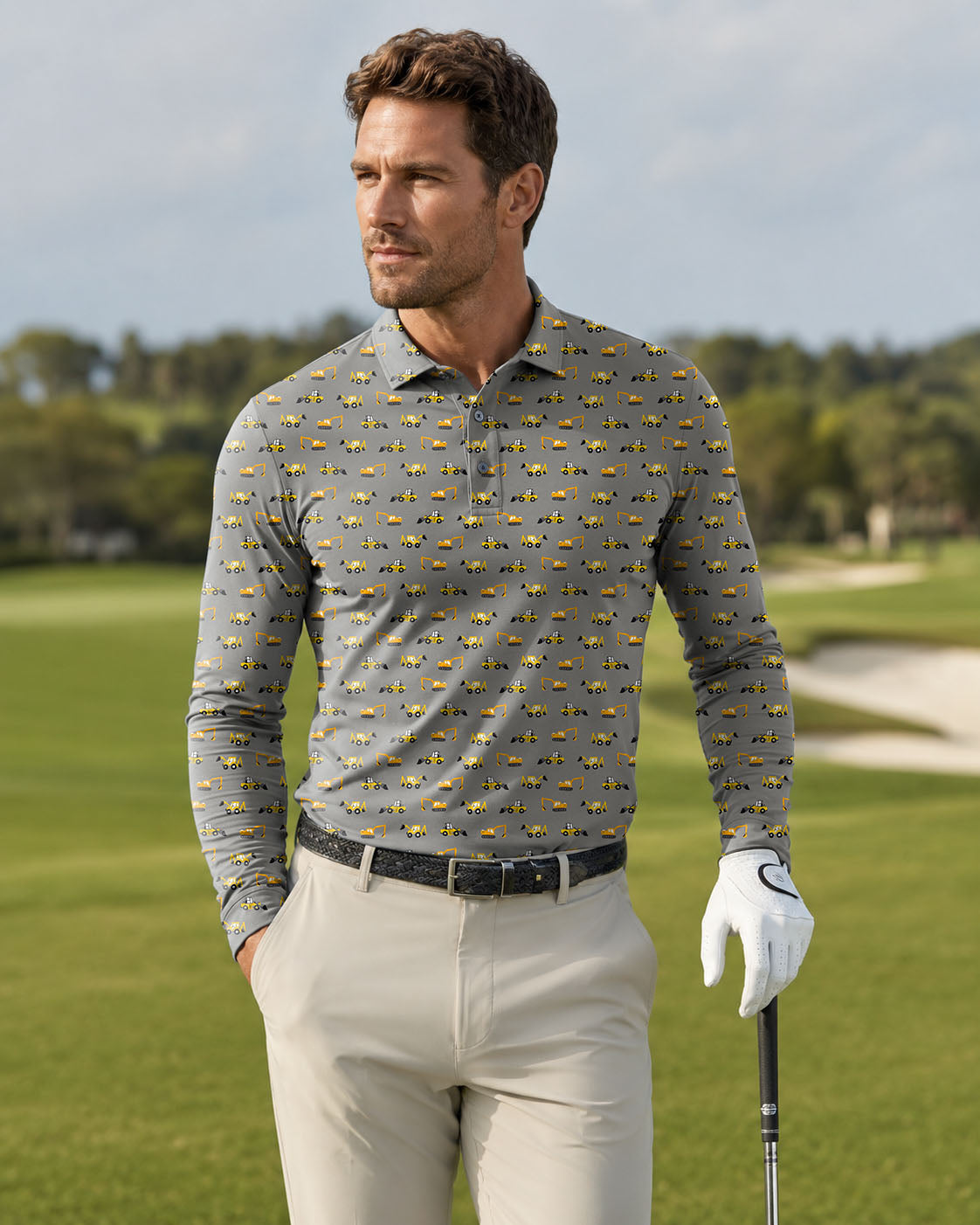 Men's Construction Trucks Long-sleeved Polo